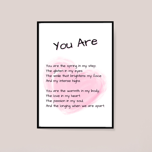 You Are love poem wall art frame mock up